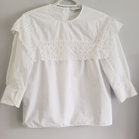 Sandro Guipure Lace Trim Cotton Top - Picture 2 of 9